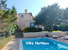 VILLA NETTUNO: SEMI DETACHED VILLA, ON 2 LEVELS, WITH OWN PRIVATE GARDEN AND POOL AT YR EXCLUSIVE USING.IT ACCOMMODATES 6 PEOPLE, AND IT HAS 2 DOUBLE ROOMS, 2 BATHROOMS, KITCHENETTE, DINING/LIVING ROOM, VERANDA AND,UPSTAIRS,  A SOLARIUM TERRACE WITH SEA OVERVIEW!